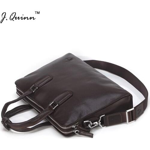J.Quinn Leather Briefcases Bags Mens Business Document Bag Genuine Cowskin Brand Man Messenger Shoulder Bag for Male Laptop 2017