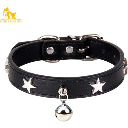 Star Rivets Pet Dog Collar With Bell Leather Puppy Collars For Small Medium Dogs Cat Collar Chihuahua Neck Strap Dropshipping