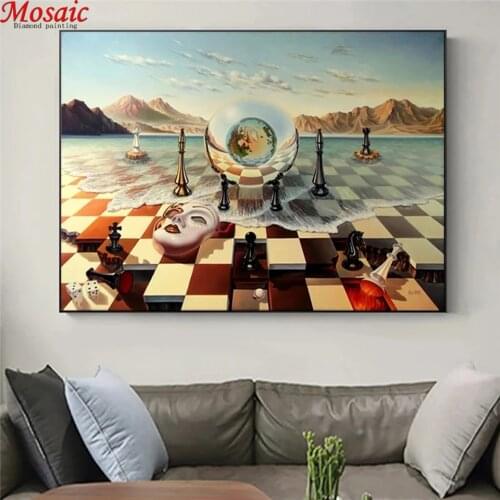 Surrealism Chess Mask On Sea abstract Diamond Embroidery paint by diamond Full round square Drill 5d DIY Diamond Painting mosaic
