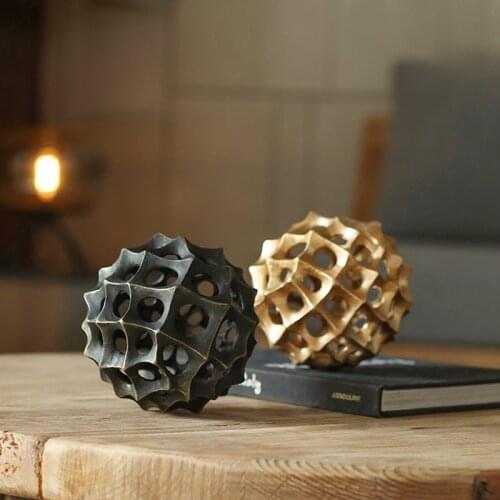 Modern Creative Golden Black Metal Hollow Ball Ornament Decor Home Model Room Geometric Desktop Spherical Soft Decoration Arts
