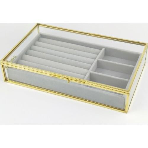Velvet Clear Lid Jewelry Box Organizer Showcase Display Case Storage Ring Earrings