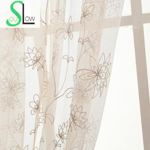 Slow Soul Bedroom Living Room Curtain Embroidered Gauze Simple Garden French Window Pastoral Floral Curtains Tulle For Kitchen