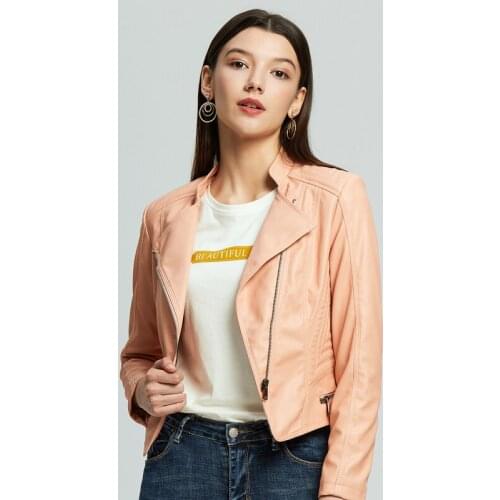 Pink Motocycle PU Leather Jacket Womens Biker Jackets Ladies Oversize Casual Coat Winter Fall 2020 Femme Top