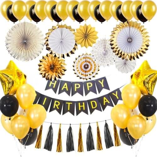 Gilding Paper Fan Flower Baby Party Decorations Set Newborn Baby Boy Girls Birthday Party Baby Shower Party Childrens Day