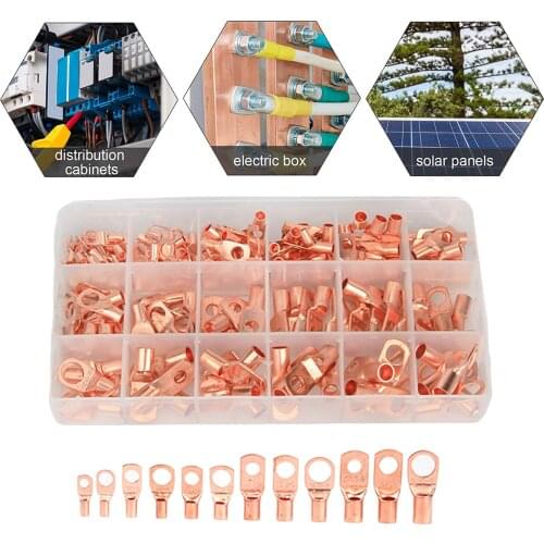 170Pcs Assortment Car Auto Copper Ring Terminal Wire Crimp Connector Bare Cable Battery Terminals Soldered Connectors Kit