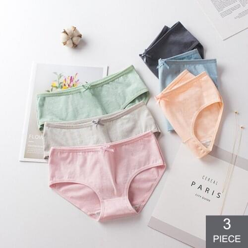 3pcs/pack Girl Briefs Cotton Underwear Women Solid Lingerie Ropa Interior Femenina Mid-Rise Panties Comfort Bielizna Damska
