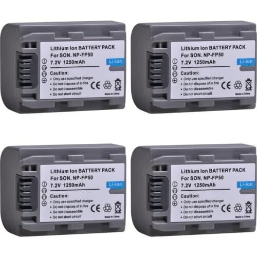AsperX 4Pcs 1250mAh NP-FP50 NP FP50 Camera Battery for Sony DCR-DVD103 DVD105 DCR-HC3 HC16 HC40 DCR-SR30 SR40 SR100