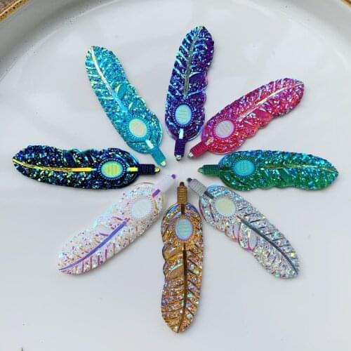 8pcs 18*62mm AB Resin Leaf &Feather Rhinestone Flatback Gems Cabochon Appliques/Wedding Decoration Craft -22E50