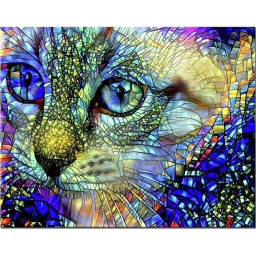 DIY 5D Diamond Painting Cross Stitch Full round Diamond Embroidery Abstract art cats head Pattern Rhinestone Pasted N1147