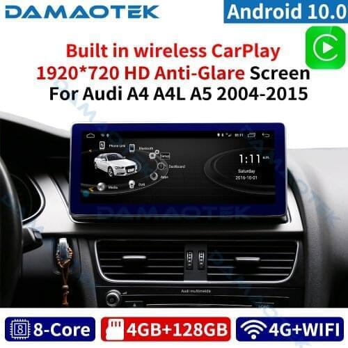 DamaoTek Android 10.0 10.25'' car radio dvd gps navigation for Audi A4 A5 A4L 2004-2016 multimedia system player