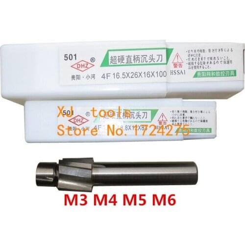 Free Shipping 4pcs/set 4 Flute AL HSS Counterbore End Mill M3 M4 M5 M6 metric Endmill/sink holes drilling head milling cutter