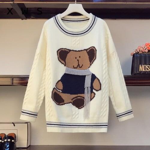 Plus size women autumn winter thick sweater pullover fashion long sleeve o neck cartoon print kint oversized jersey mujer 2020