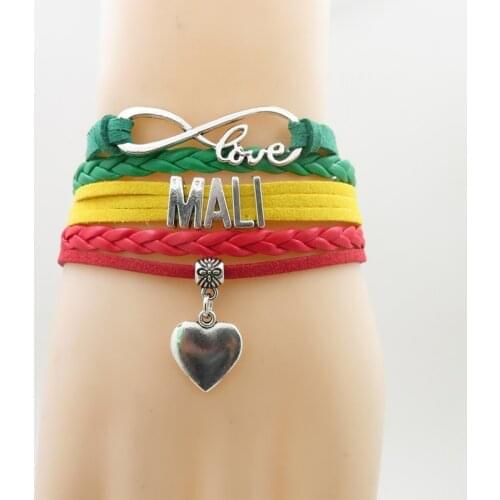 Infinity love mali country Bracelet heart Charm mali national flag green yellow with red bracelets & bangles for Woman and man