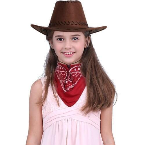 Kids Halloween Roleplay Party Costume Accessories Western Cowboy Hat with Bandanna for Boys Christmas Birthday Party Supplies