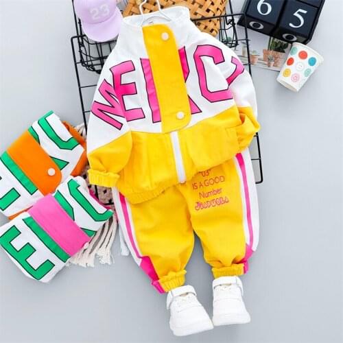 Children Autumn Clothes Set Baby Girl Suit Kids Fashion Letter Splicing Top+Pants 2 Pieces Toddler Boys Sport Suit 0 1 2 3 4 Yrs