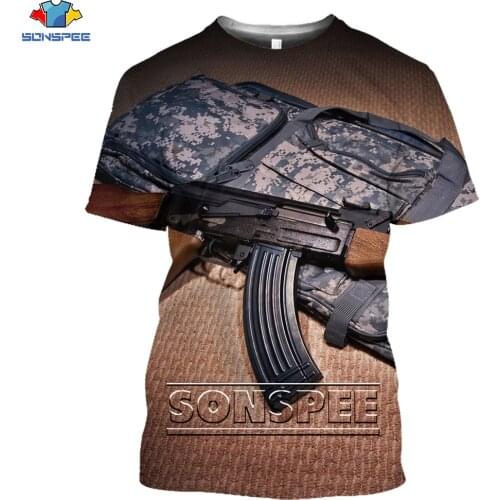 SONSPEE Anime Beretta Rifle Gun AK47 T-shirts Off White Streetwear Mens Tshirt 3D Print Short Sleeve Military Tee Shirt Homme