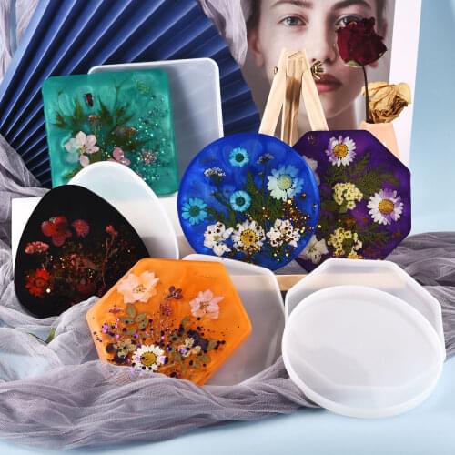 Geometric Heart Shape Coaster Resin Silicone Mold Casting Molds For DIY Epoxy Resin Coaster Tray Crfats Jewelry Tools Mould