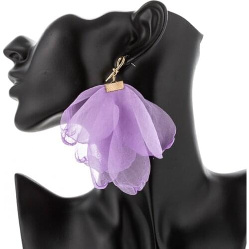 MINHIN Graceful Chiffon Flower Earrings Wedding Jewelry DIY Charming Dangle Earrings for Women Party Accessories