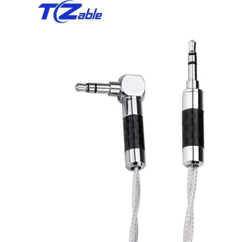 Earphone Cable 3.5mm 90 Degree Elbow Sterling Silver AUX Cable To The Car Speaker Extension Cables Headphone Pair Recording Cord