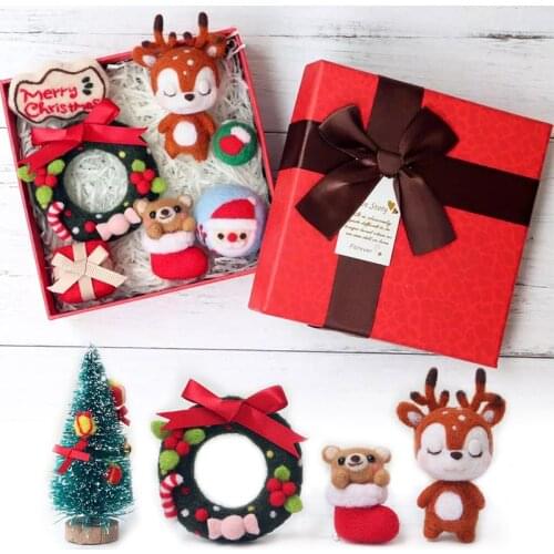 KAOBUY Lovely Sika Deer Christma Gift Box Wool Felt Poke Fun Craft Felting Material Bag Set Handmade DIY Instruction Manual