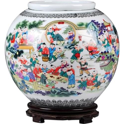 Jingdezhen Ceramics Hundred Children Playing Games Cylinder Vases Flower Receptacle Chinese crafts Sitting Room