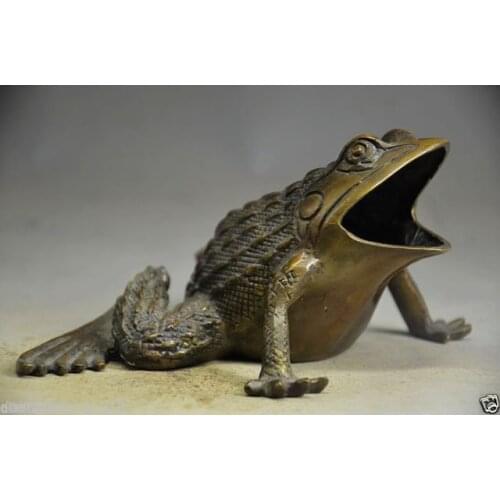 China Chinese Folk Fengshui bronze Copper Animal Frog Toad Statue sculpture