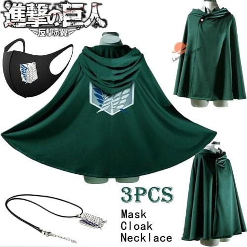Attack on Titan Levi Ackerman Cosplay Green Black Cloak Hoodie Cape Costume Props Necklace The Scouting Legion Wings of Liberty
