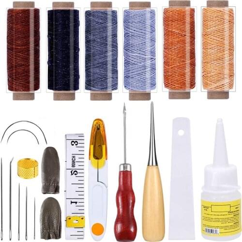 Leather Craft Starter Kit And Supplies Leather Thread,, Upholstery Sewing Needles, Liquid Glue, Instructions for DIY