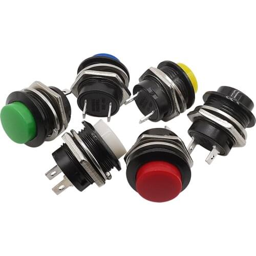 2Pcs Round Momentary Push Button Switch 16mm Self-reset Switch AC 6A/125V 3A/250V Red Black White Yellow Green Blue