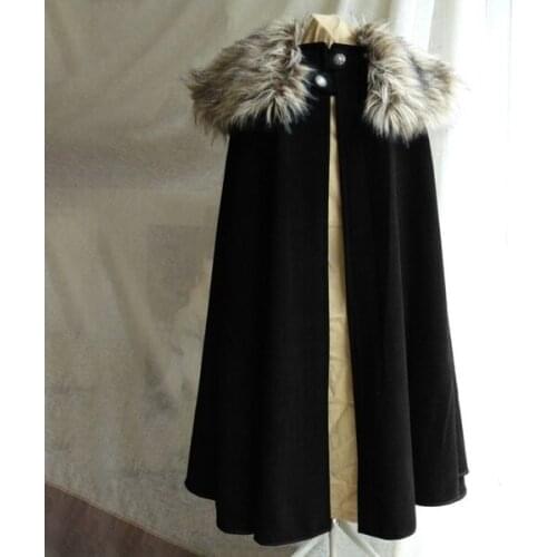 Hot sales Medieval Mens Fashion Celtic Viking Wool Cape Coat Vintage Ranger Coat Gothic Style Fur Collar Cape Cloak