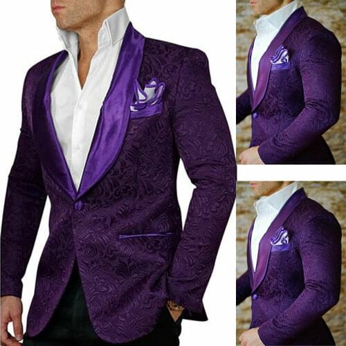 Mens Purple Prom Dinner Blazer Jackets Shawl Lapel Groom Wedding Tuxedos Slim Fit Custom Made
