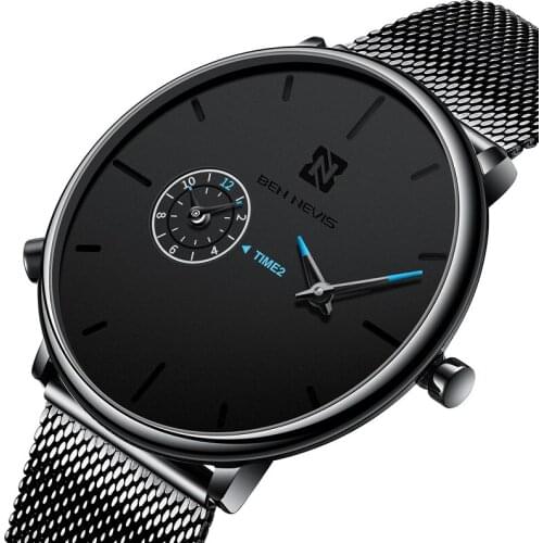 Watch Men Wrist BEN NEVIS BN3011G Watches for Men Dual Display Quartz Watches Mens Stainless Steel Mesh Strap Box Dropshipping