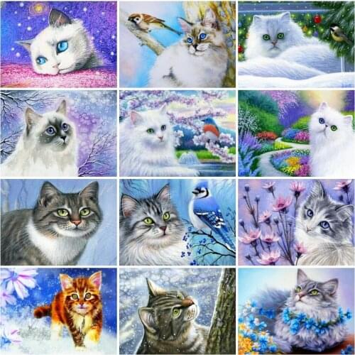 AZQSD Diamond Painting Cat Bird Cross Stitch Kits Full Square/Round Diamond Embroidery Animal Rhinestone Picture Home Decor