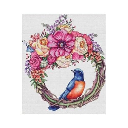 Flower and bird wreath Cross Stitch Set Cross-stitch Kit Embroidery Needlework Craft Packages Cotton Fabric Floss