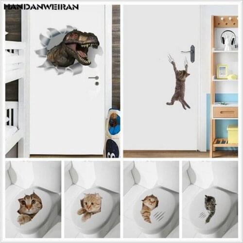 1PCS 3D Cute Cat Wall Stickers For Bathroom Toilet Living Room Kitchen Decoration Animal Decals Art Sticker Poster