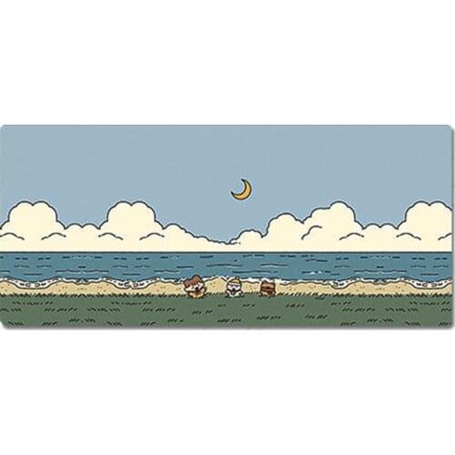 90x40cm 35.43x15.74 Inch Super Large Size Cute High Definition Cartoon Beach Pattern Table Mat Non-slip Mouse Pad