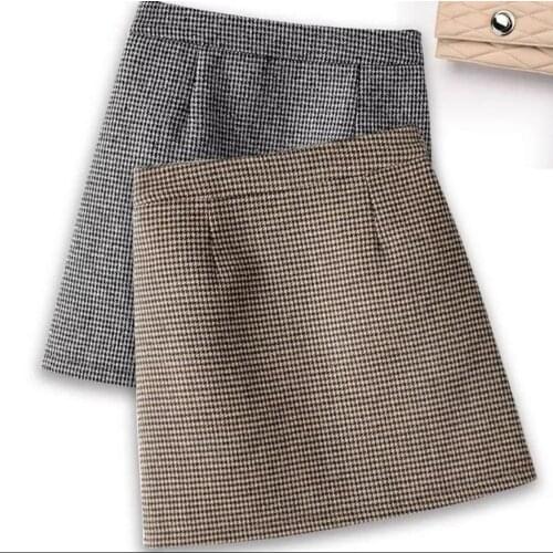 New Fashion Plaid A-Line Mini Skirt Women Autumn Winter High Waist Woolen Skirt Female Casual All-match Basic Short Skirt G1930