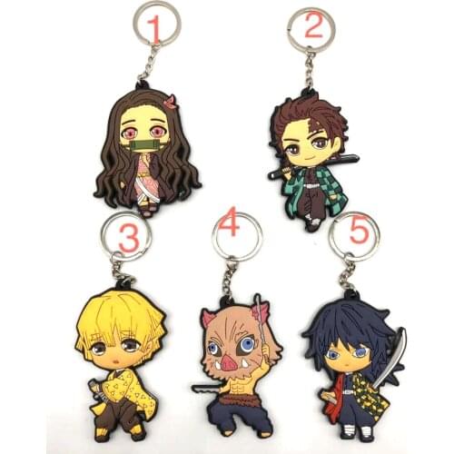 New 20 pcs Cartoon Mix Kimetsu no Yaiba PVC Double Sided Keychain Mini Figure Pendants Charms Collection Toy Key Ring 6-8cm C-5