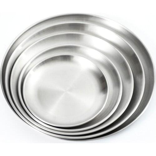Stainless Steel Dinner Plates Restaurant Round Dessert Cake Snack Dishes Silver Storage Plate Korean Cutlery
