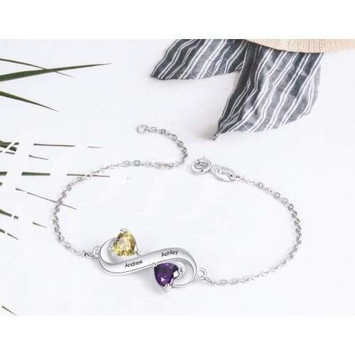 Personalized Infinity Heart Birthstone Bracelet For Women Adjustable Nameplate Bracelet Chain Bangle For Lovers Mom Jewelry