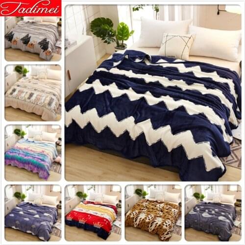 Blue Stripe Thick Blanket 120x200 150x200 180x200 200x230 230x250 Autumn Winter Soft Warm Flannel Bedspreads for Sofa Bed Cover