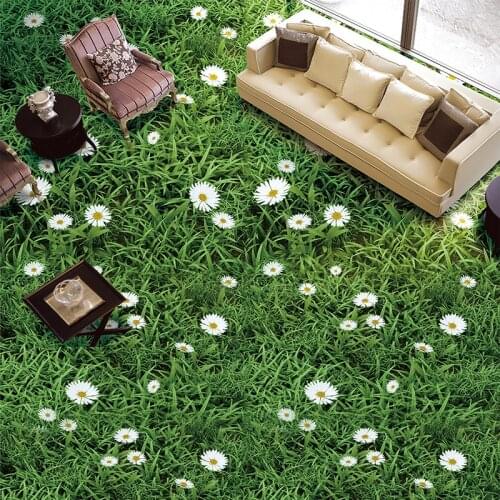 Custom Floor Painting Wall Paper Plant Flowers Grass Green Meadow 3D Murals Flooring PVC Waterproof Floor Wallpaper Decoration