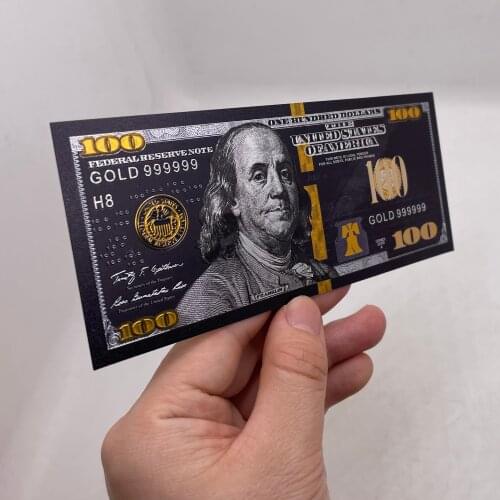 Cool Black Color One Hundred US Dollar Gold Foil Banknote Colored 24k Gold US Dollar Banknote for Souvenir and Collection Gift