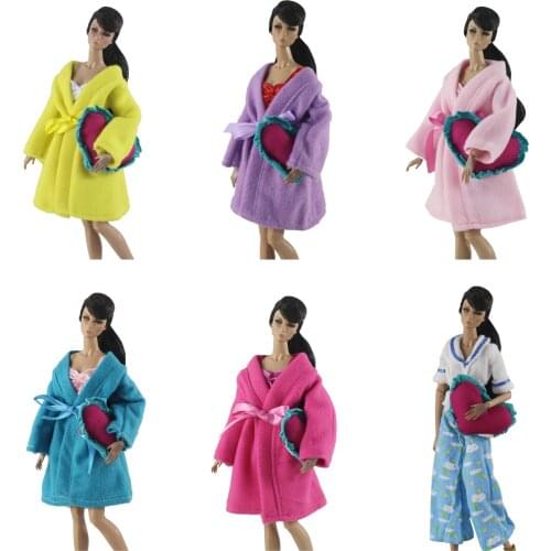 Multicolor Pajamas Set Nightgown Nightclothes Night-robe Coat Underwear Outfit+underwear+pillow For 1/6 Doll Toy
