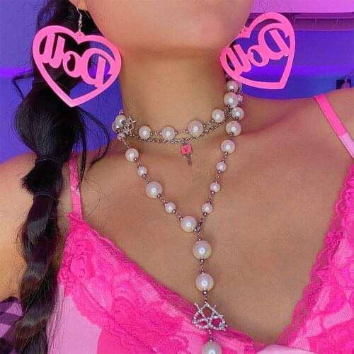 Y2K Earings Jewelry Fashion Igirl Letter Heart Stainless Steel Strand Chain Cool Girls Gift Punk Hip Hop Pink Doll Earings