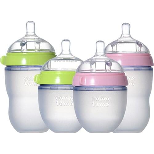 Silicone Baby Bottle Green/Pink 5 oz and 8 oz Baby Bottles 2 Pack BPA free bottle children