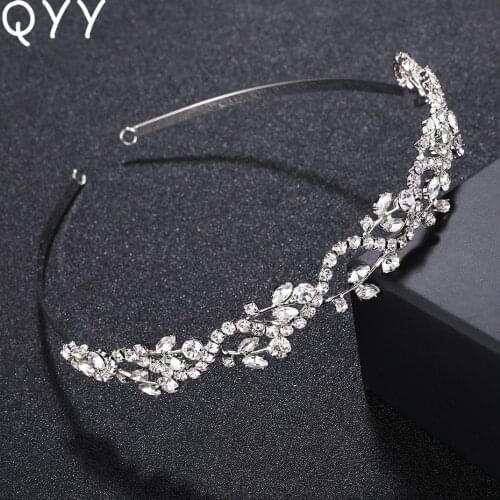 Wedding Tiaras Bridal Hairpins Silver Color Leaves Crystal Crowns Accessories Jewelry Rim for Hair Rhinestone Girls Headband