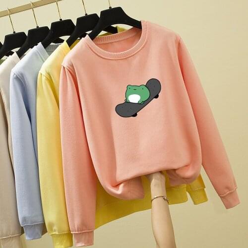 Harajuku Hoodie Kawaii Frog Sweatshirt Oversized Creative Women Clothing Cotton Sweatshirts Fashion Clothes Casual Winter Tops