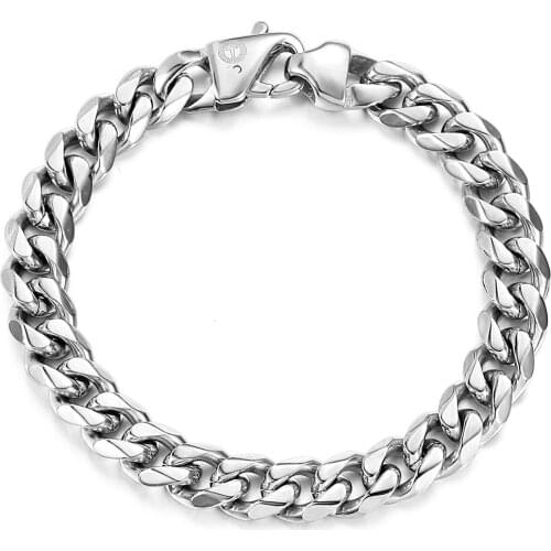 11mm Heavy Mens 316L Stainless Steel Bracelet Cuban Curb Link Chain Silver Color Hip Hop Party Wristband Male Jewelry HBM122