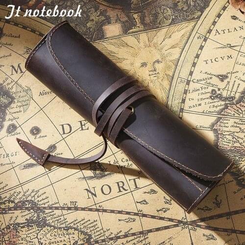 Vintage rope Genuine Leather Pencil Bag Storage Pouch Rollup Pen bag Organizer Wrap Bag Retro Creative Stationery Product